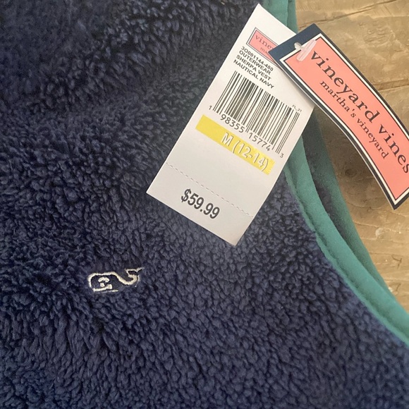 Navy Blue Fleece Vest with Teal Trim NWT size medium Vineyard Vines - Picture 2 of 5